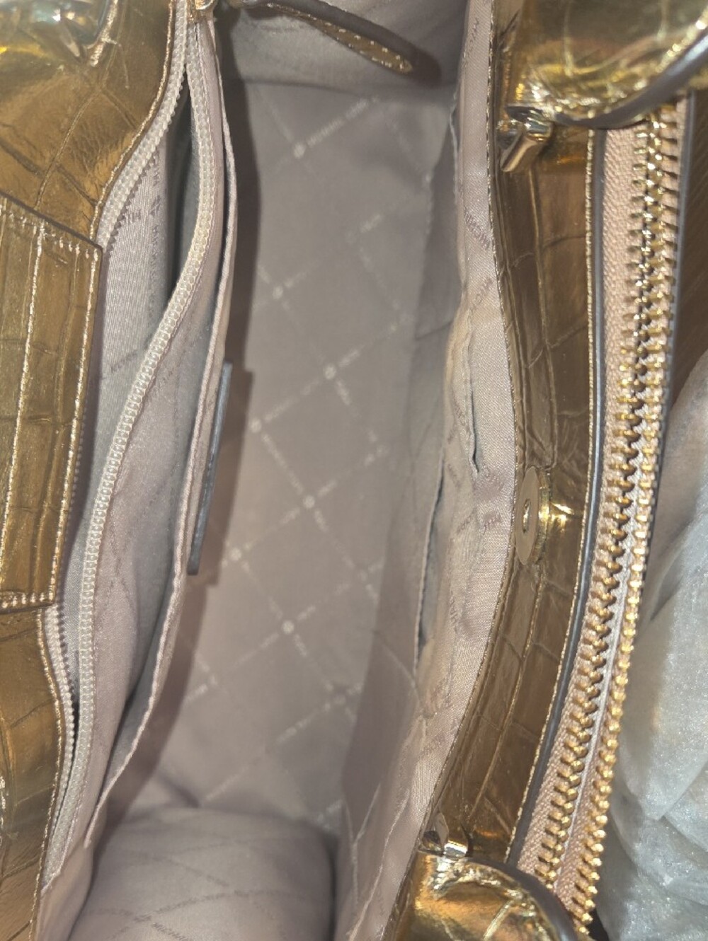 Metallic Gold Croc-Embossed Satchel Bag - Picture 7 of 10